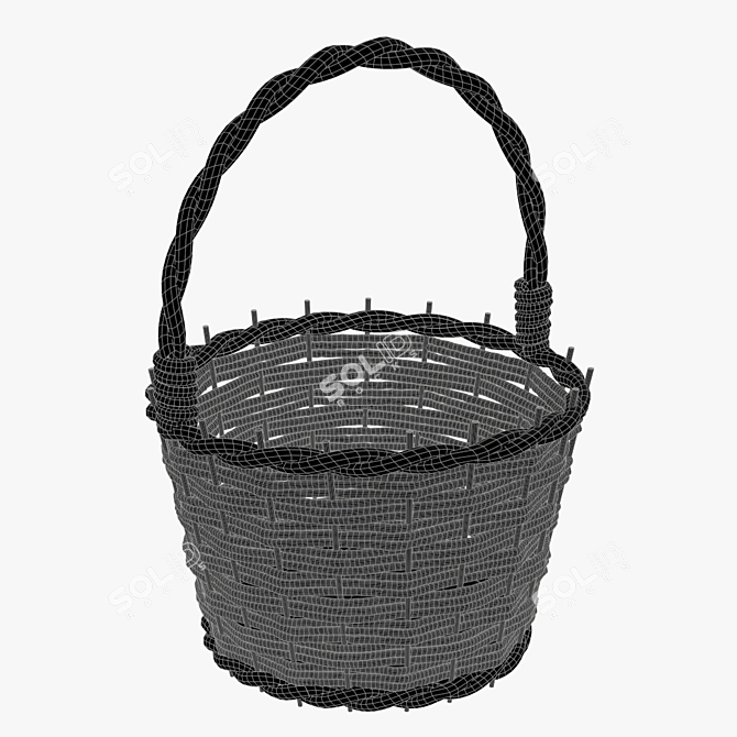 Rustic Woven Wicker Basket 3D model image 2