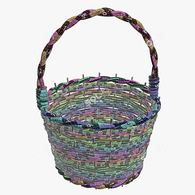 Rustic Woven Wicker Basket 3D model image 3
