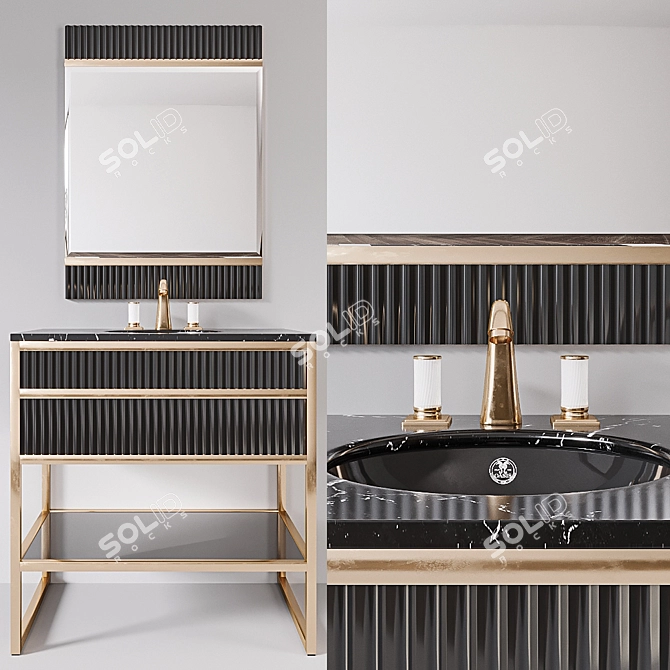 Luxury Nero Marquinia Glass Console 3D model image 1