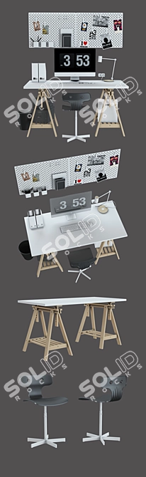 IKEA Workzone Set with Desk, Chair, Lamp, Charging Pad, Wall Panel, Box, and Trash Bin 3D model image 2