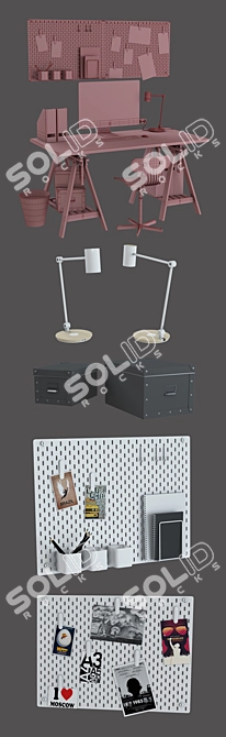 IKEA Workzone Set with Desk, Chair, Lamp, Charging Pad, Wall Panel, Box, and Trash Bin 3D model image 3