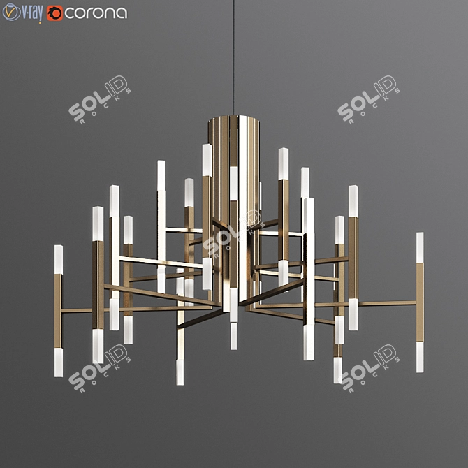 Modern LED Brass Chandelier 3D model image 1