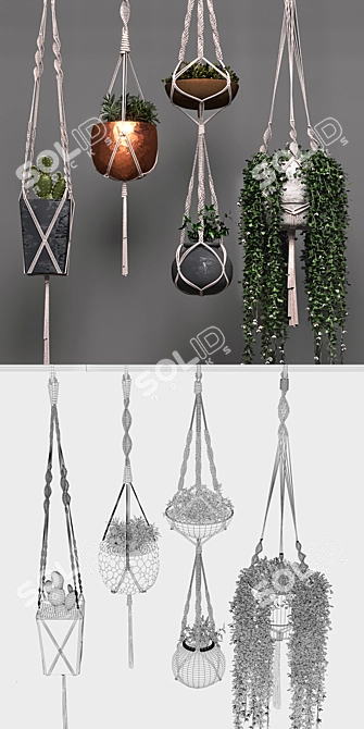 Stylish Hanging Pot Set 3D model image 2