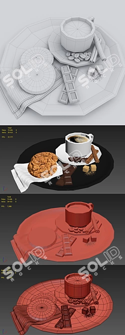 Delicious Coffee & Cookies Tray 3D model image 3