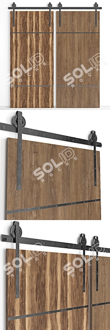 Rustic Sliding Barn Doors 3D model image 2