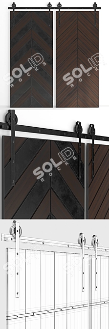 Rustic Sliding Barn Doors 3D model image 3