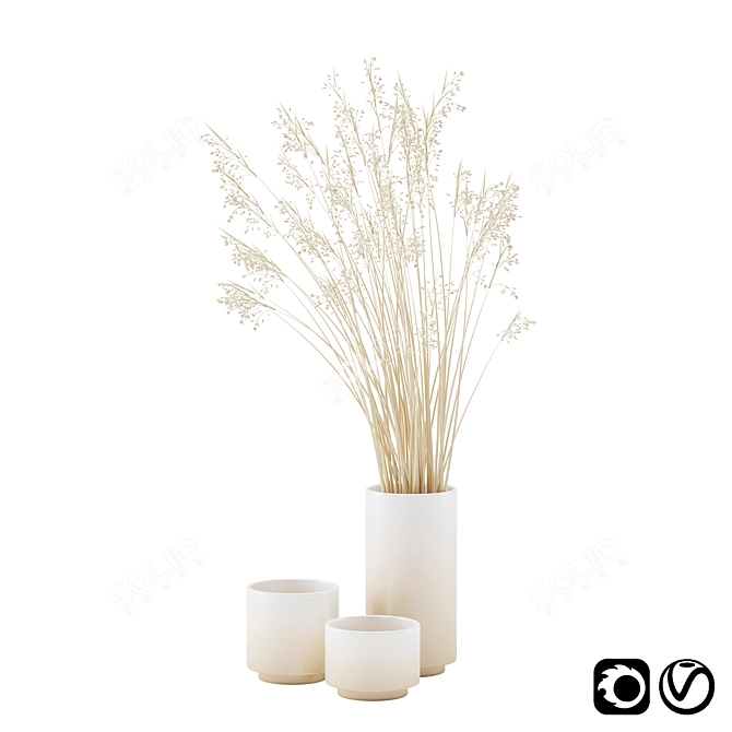  Rustic Elegance: Vase with Dry Grass Set 3D model image 1