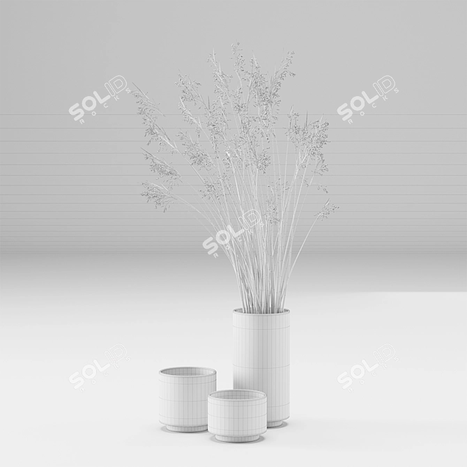  Rustic Elegance: Vase with Dry Grass Set 3D model image 3