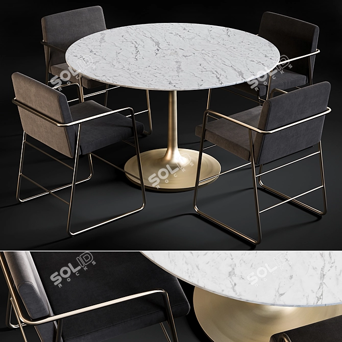 Modern Dining Set: Nero Table & Rouka Chairs 3D model image 1