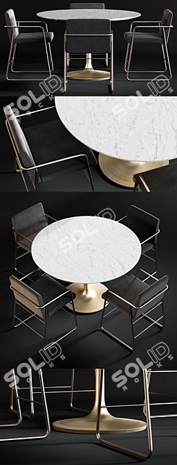 Modern Dining Set: Nero Table & Rouka Chairs 3D model image 2