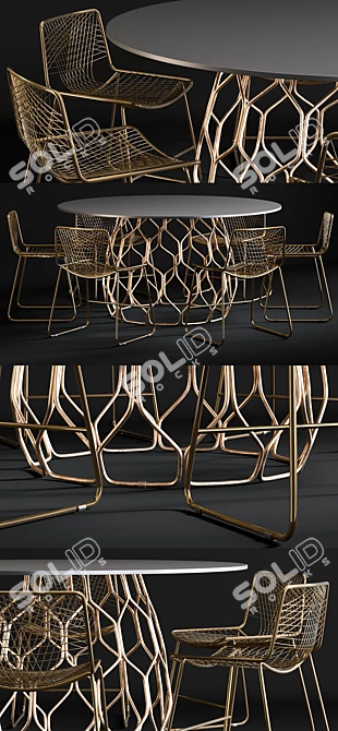 Brass Alpha Dining Set 3D model image 2