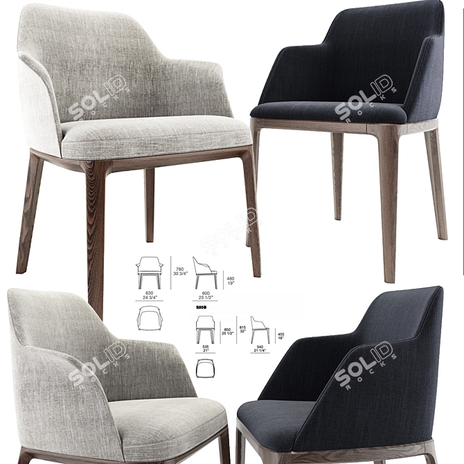 Elegant Poliform Dining Chairs - Set of 2 3D model image 1