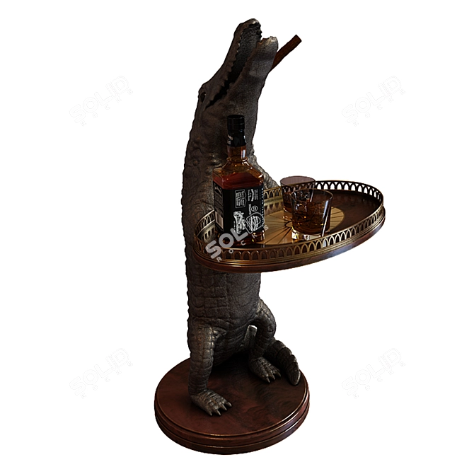 Vintage Alligator Sculpture with Marquetry Tray 3D model image 2