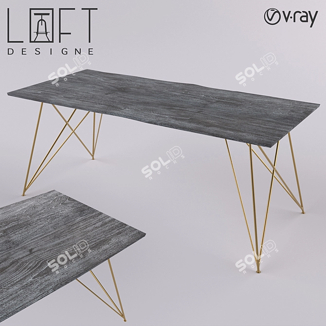 LoftDesigne 6200: Stylish Wood and Metal Dining Table 3D model image 1