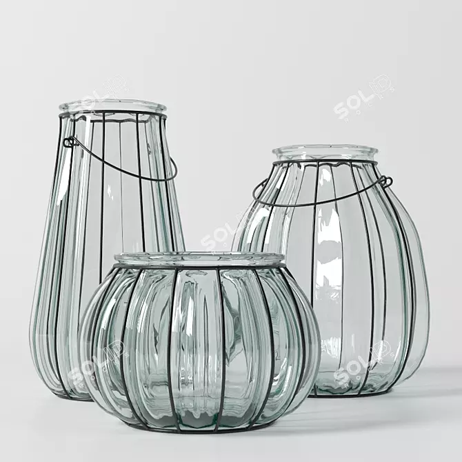 Elegant Glass Vases Set 3D model image 1
