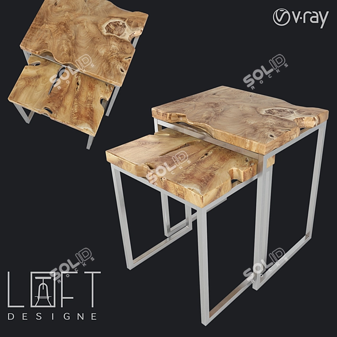 Modern Wood and Metal Coffee Table 3D model image 1