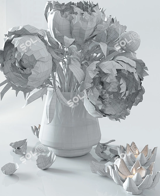 Elegant Peony Bouquet 3D model image 3