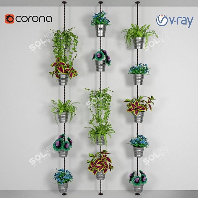 Blooming Beauty: 5 Flower Pots on Wall 3D model image 1