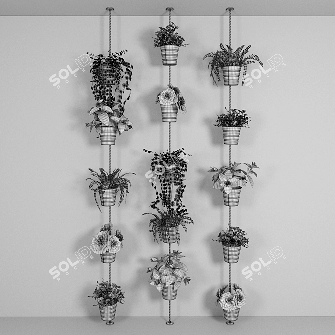 Blooming Beauty: 5 Flower Pots on Wall 3D model image 2