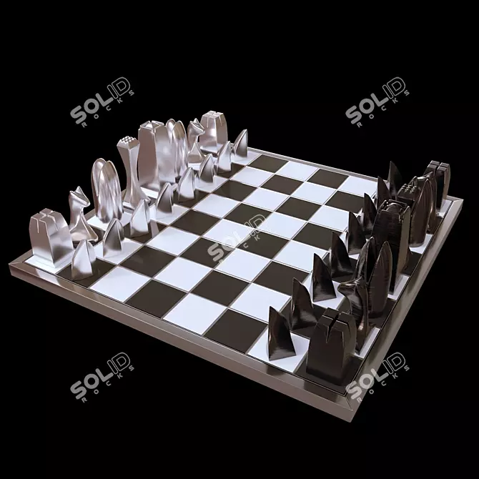 Sleek Metal Chess Set 3D model image 1