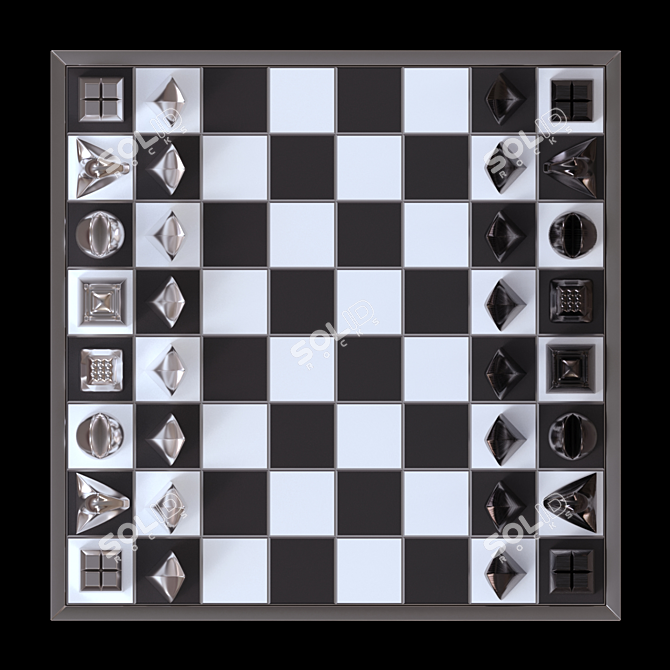 Sleek Metal Chess Set 3D model image 2