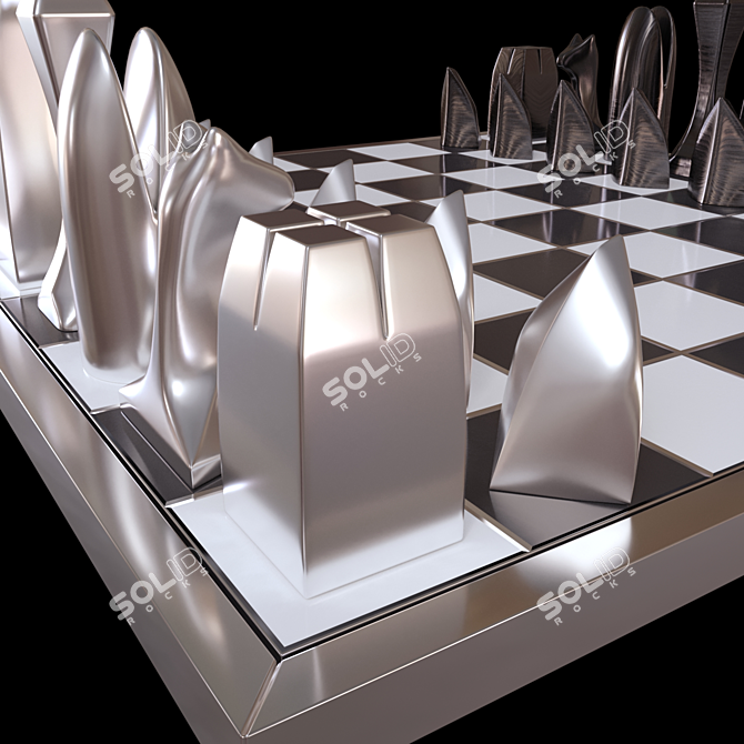 Sleek Metal Chess Set 3D model image 3