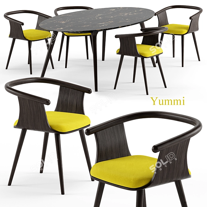 Contemporary Yuumi Chair and Ademar Table - Bross Italy 3D model image 1