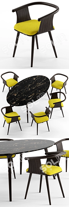 Contemporary Yuumi Chair and Ademar Table - Bross Italy 3D model image 2