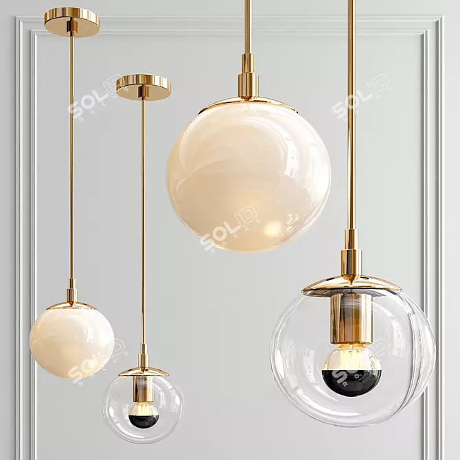 Elegant Modo Brass Glass Chandelier 3D model image 1