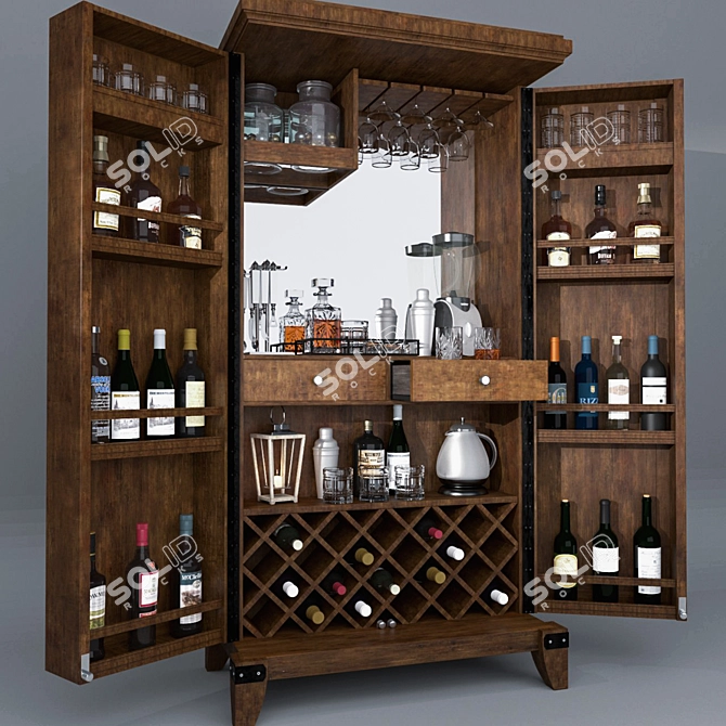 Rustic Hardwood Wine Cabinet 3D model image 1