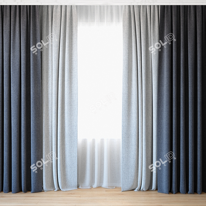 Elegance in Layers: Curtains with Tulle 3D model image 1