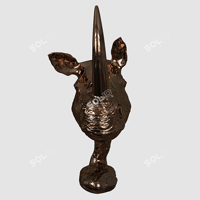 Bronze Rhino Bust Sculpture 3D model image 2