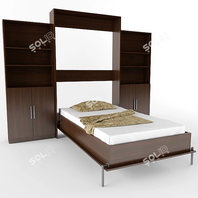 Hidden Wall Bed: Space-Saving Solution 3D model image 1