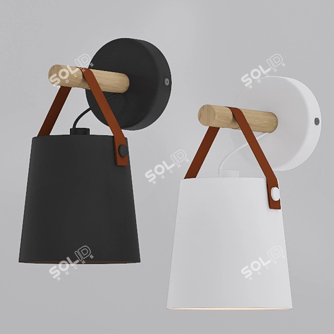 Rustic Wood and Leather Wall Light 3D model image 1