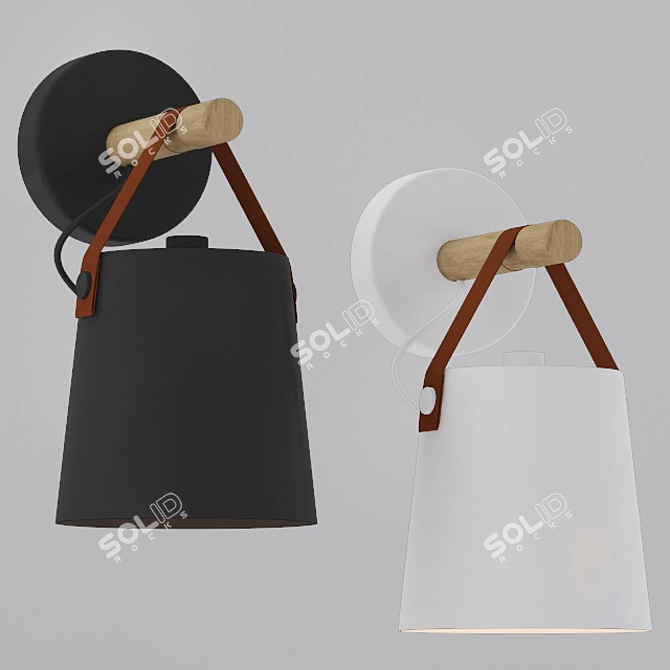 Rustic Wood and Leather Wall Light 3D model image 2