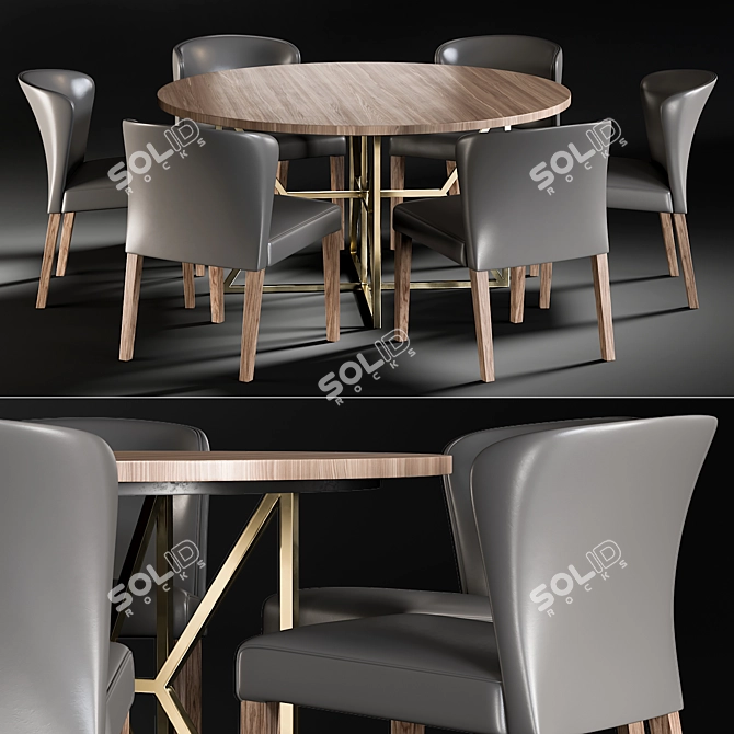 Modern Acacia Dining Table Set 3D model image 1