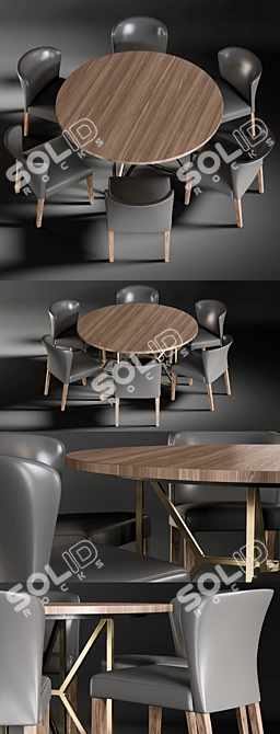 Modern Acacia Dining Table Set 3D model image 2