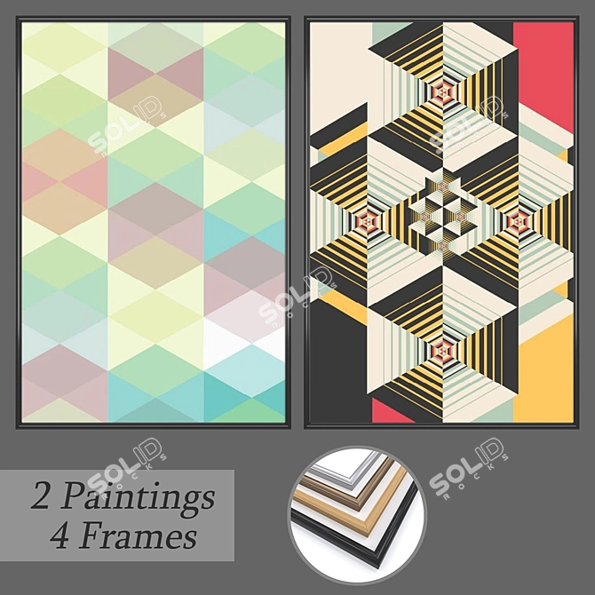 Versatile Set of Wall Paintings with Multiple Frame Options 3D model image 1