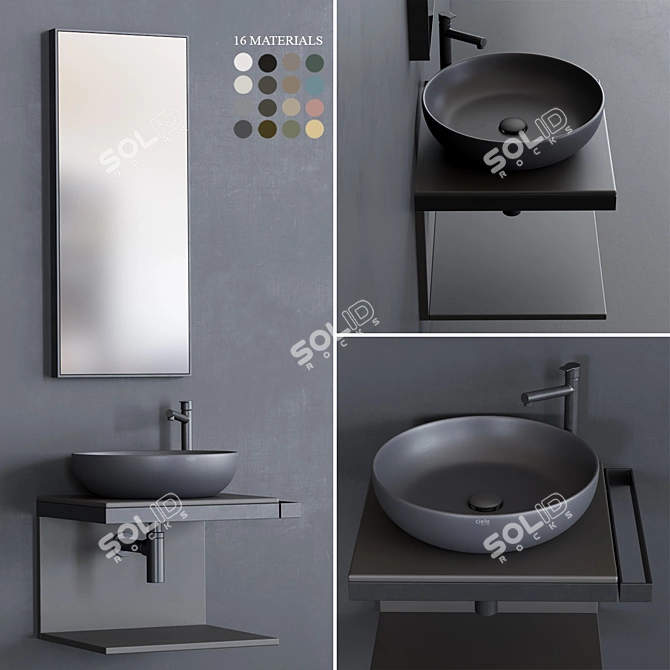 Multiplo Wood Wall Vanity with Shui Washbasin & Arcadia Mirror Set 3D model image 1