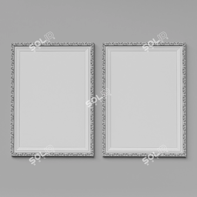 Golden Framed Watercolor Paintings Set 3D model image 3