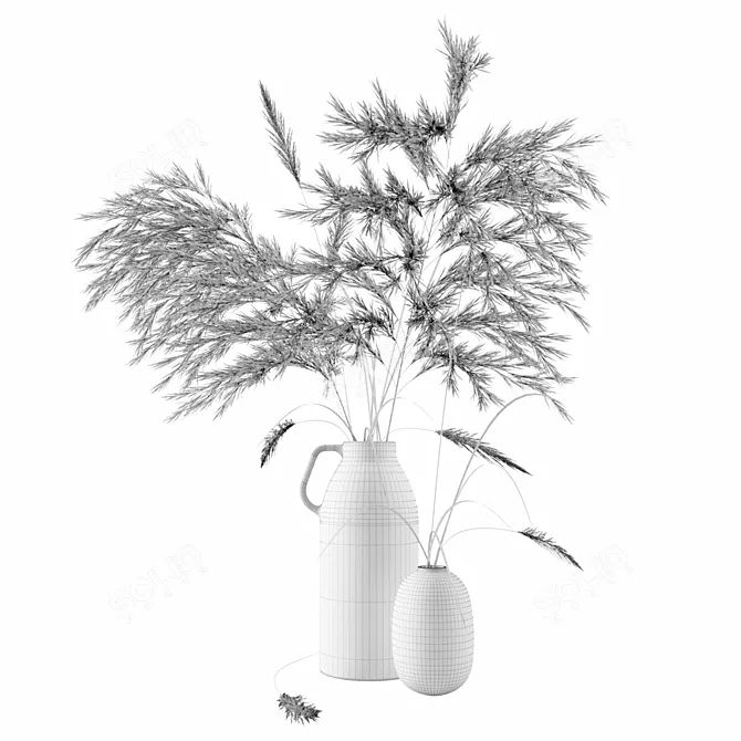 Elegant Vases Set with Pampas Grass 3D model image 3