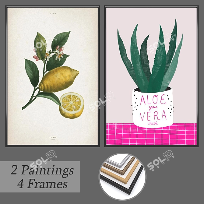 Versatile Wall Painting Set with 2 Artworks & 4 Frame Options 3D model image 1