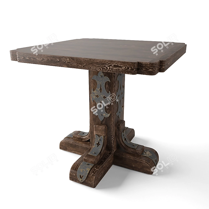 Solid Oak Square Table with Metal Accents 3D model image 1