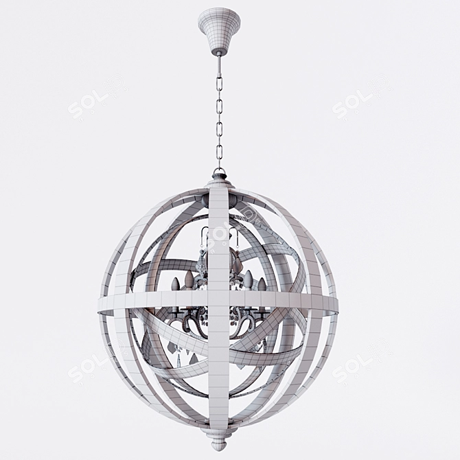  Vintage Wood Metal Chandelier 3D model image 3