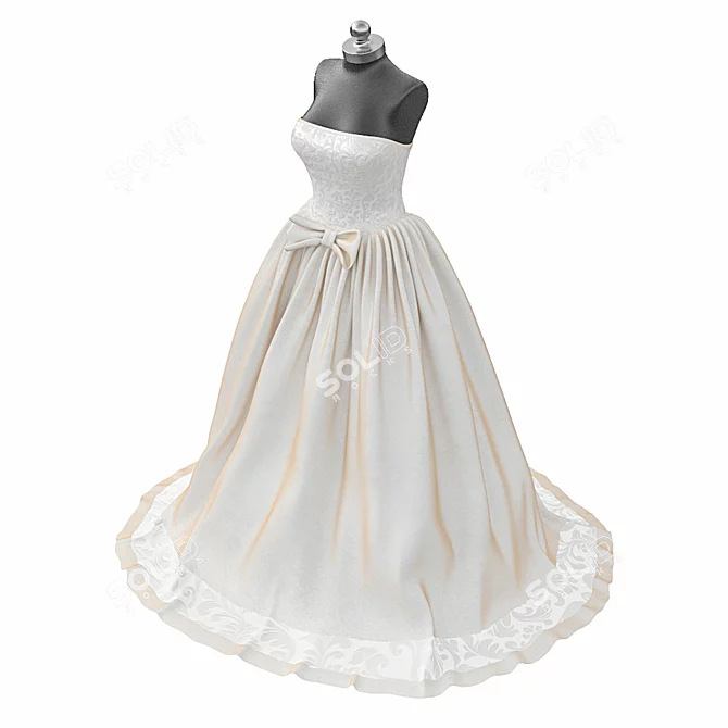Elegant Black Wedding Dress 3D model image 1