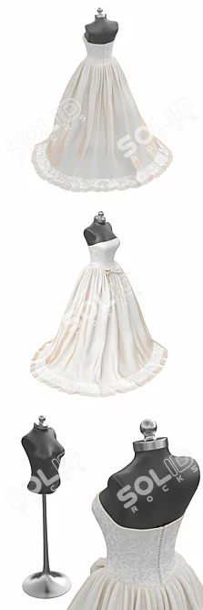 Elegant Black Wedding Dress 3D model image 2