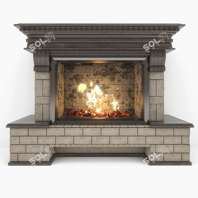 Rustic Country Fireplace 3D model image 1