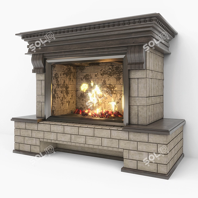 Rustic Country Fireplace 3D model image 3