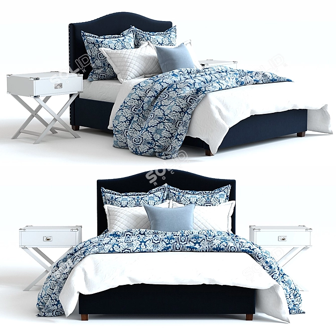 Sophisticated Blue Raleigh Bed by Pottery Barn 3D model image 1