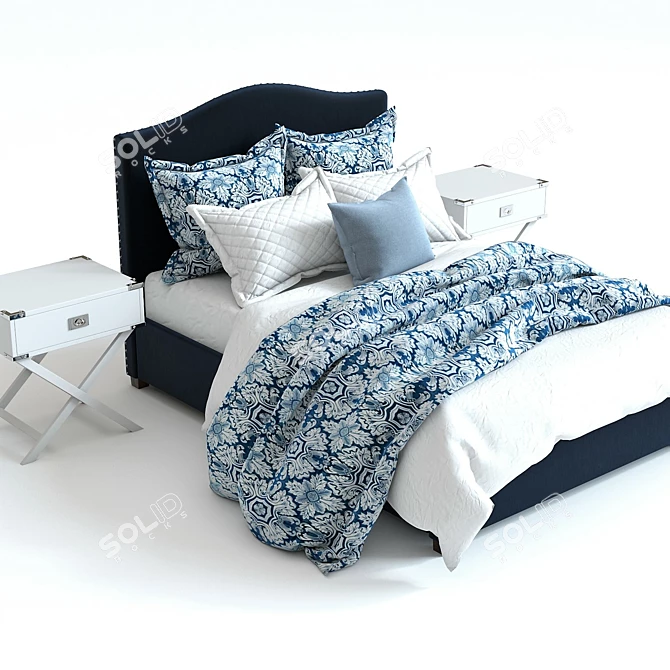 Sophisticated Blue Raleigh Bed by Pottery Barn 3D model image 2